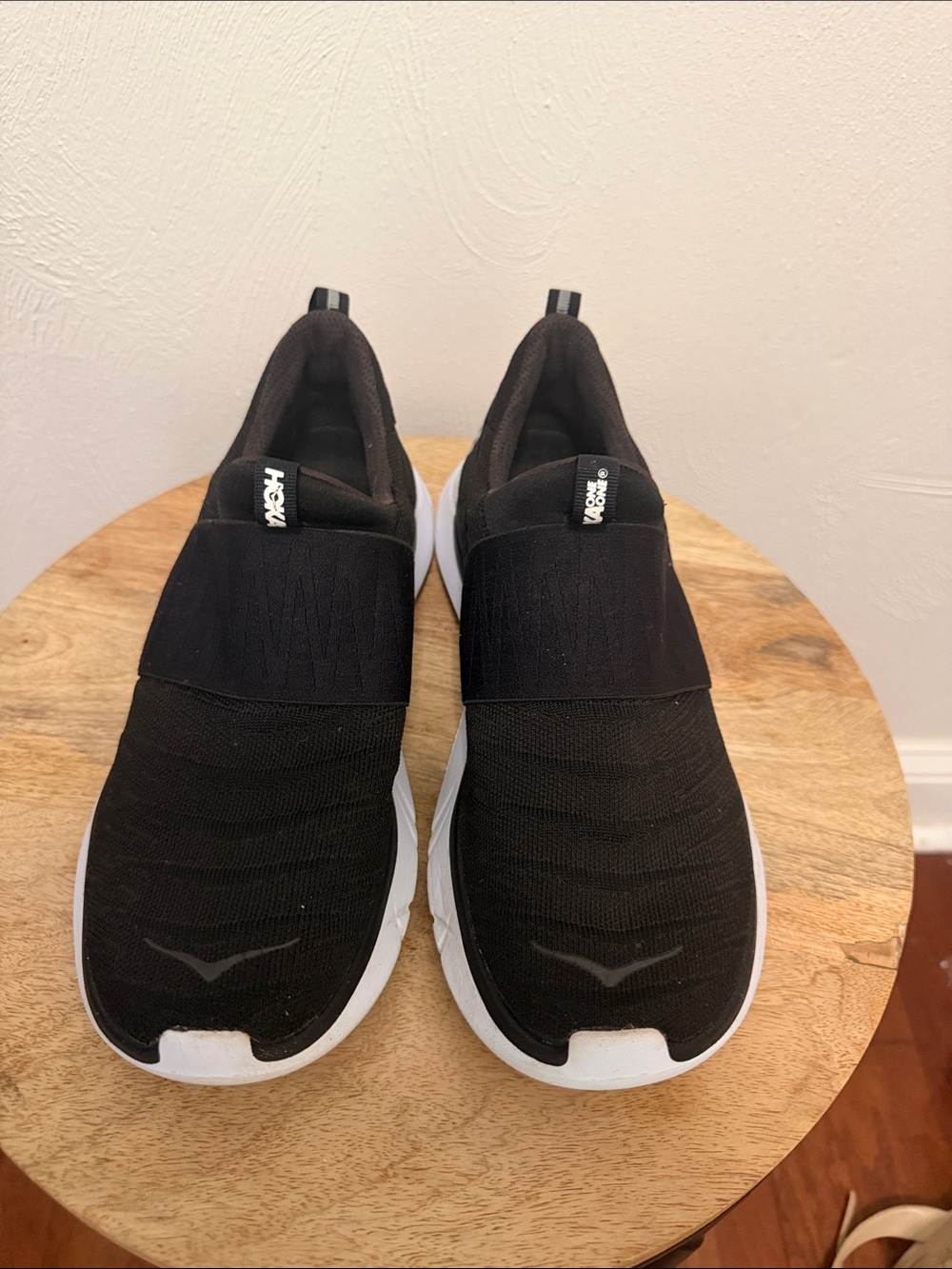 Hoka One One Men's Black Slip-On Sneakers with White Sole